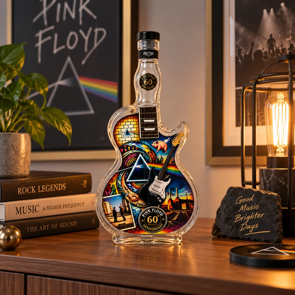 Pink Floyd Rock Music Glass Whiskey Decanter Guitar Shape Liquor Bottle Vintage Band Bar Decoration Collector Gift