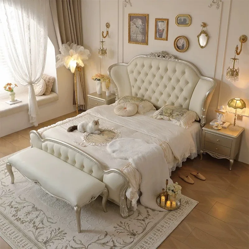 European master bedroom high-end atmosphere 2025 new bed 1.8 meters double American leather solid wood soft bag French bed