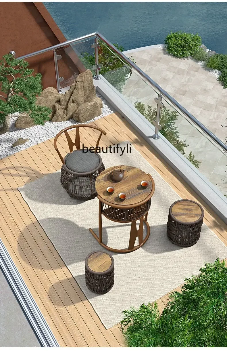 54New Chinese style tea table and chair combination casual coffee table living room tea table small apartment