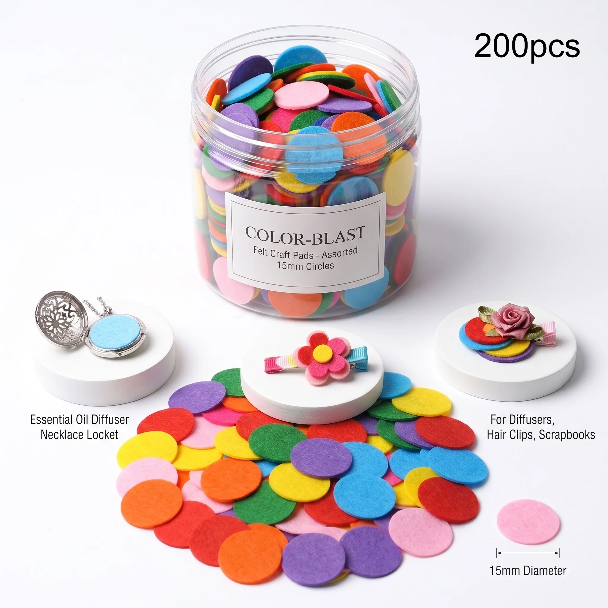 200Pcs Mixed Color Non Woven Round Felt Pads 15mm DIY Craft Circles for Sewing Scrapbooking Hair Accessories & Diffuser