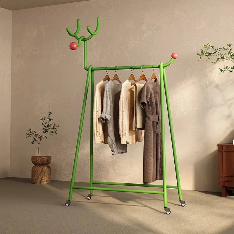 Ins Net Red Christmas Elk Home Multifunctional Wheel Art Floor Bedroom Balcony Clothes Hanger Cute Clothes Drying Rack