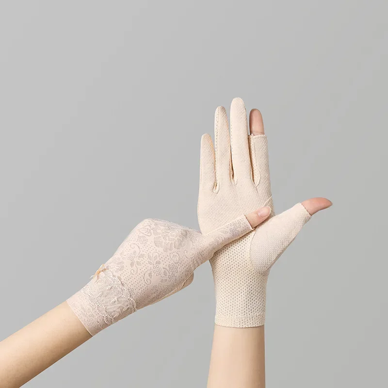 ป้องกันรังสียูวีบริสุทธิ์ยืดถุงมือป้องกันแสงแดดผู้หญิงบางฤดูร้อนลื่นหน้าจอสัมผัสถุงมือผ้าฝ้ายสั้นชุดอุปกรณ์เสริม