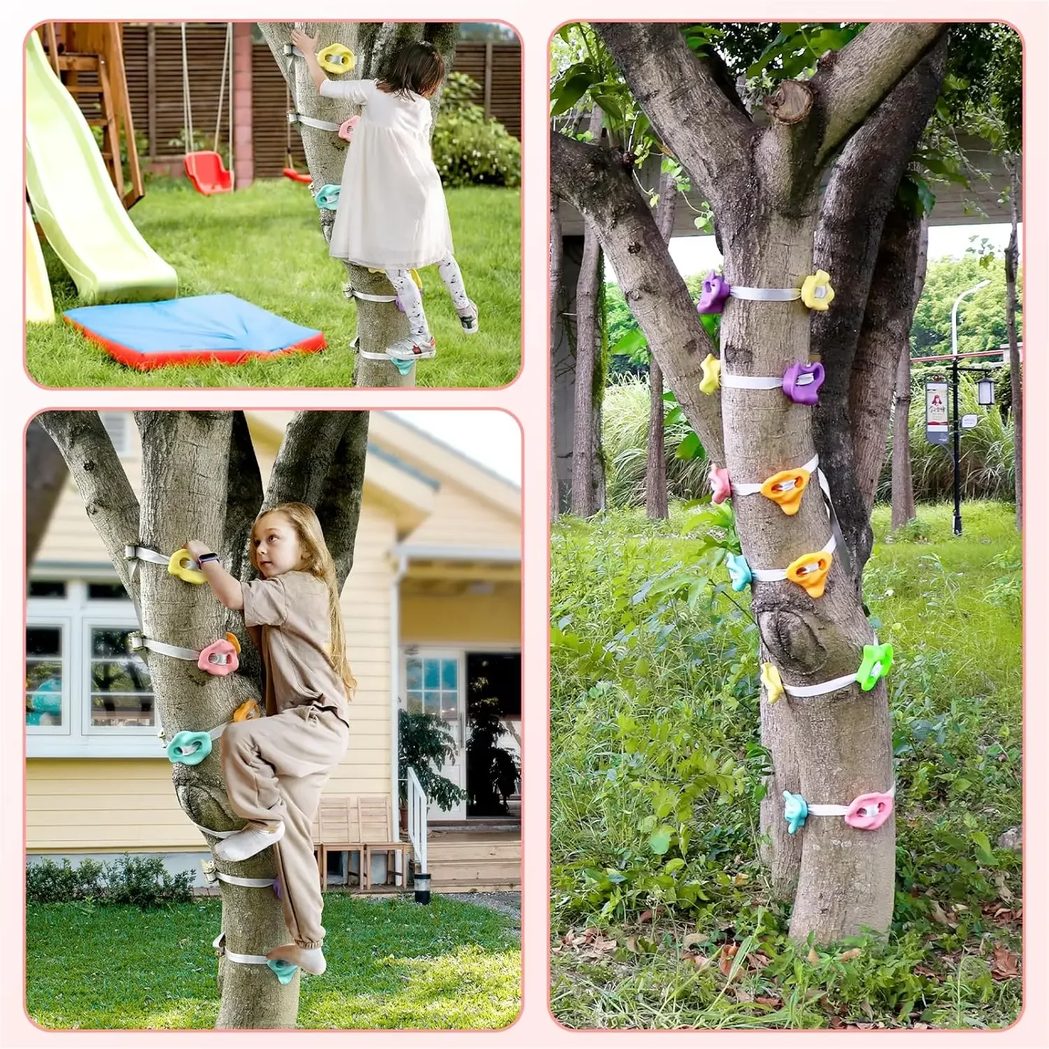 Fun Outdoor Play for Kids: Set of 10 Wooden Wall Climbing Stones for Tree and Rock Climbing Activities  Outdoor Games