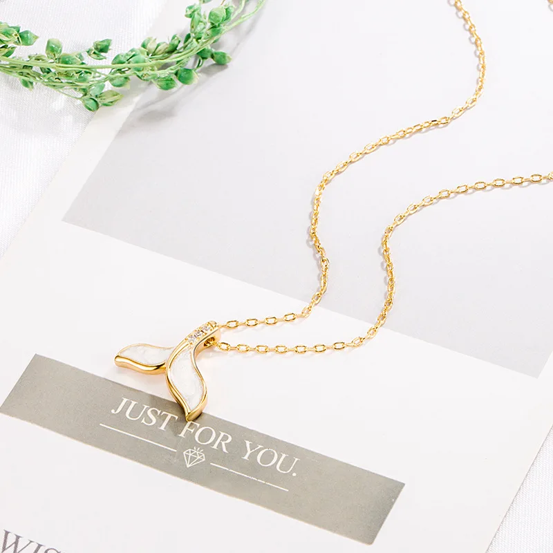 CIAXY Silver Color Tail Fishtail Necklaces for Women Temperament Oil Pendant Clavicle Chain  Summer Ocean Jewelry image 5