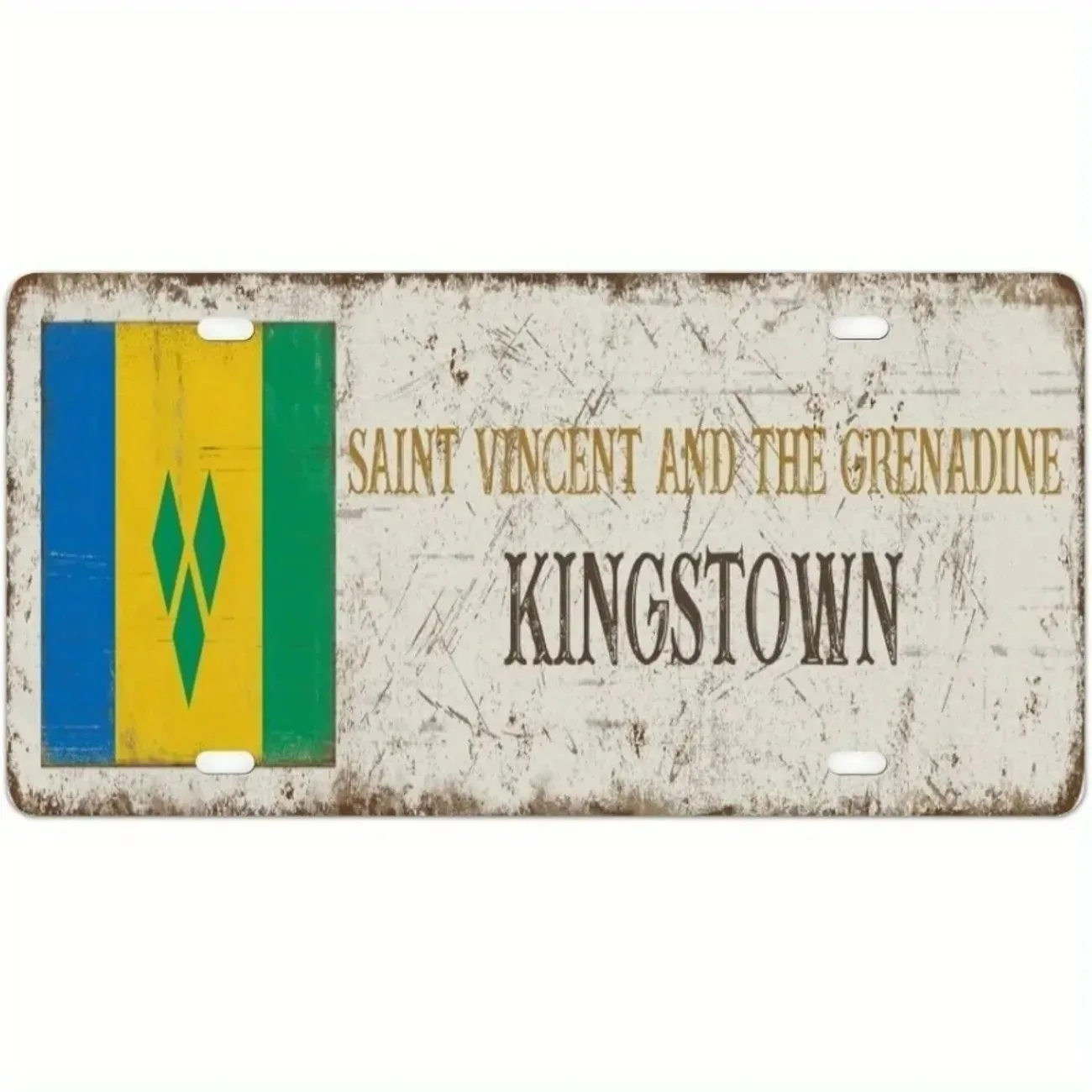 1pc [2D Flat] Grenadines Kingstown Aluminum License Plate Replica Sturdy Rustproof Waterproof Auto Themed Home Garage Indoor Out