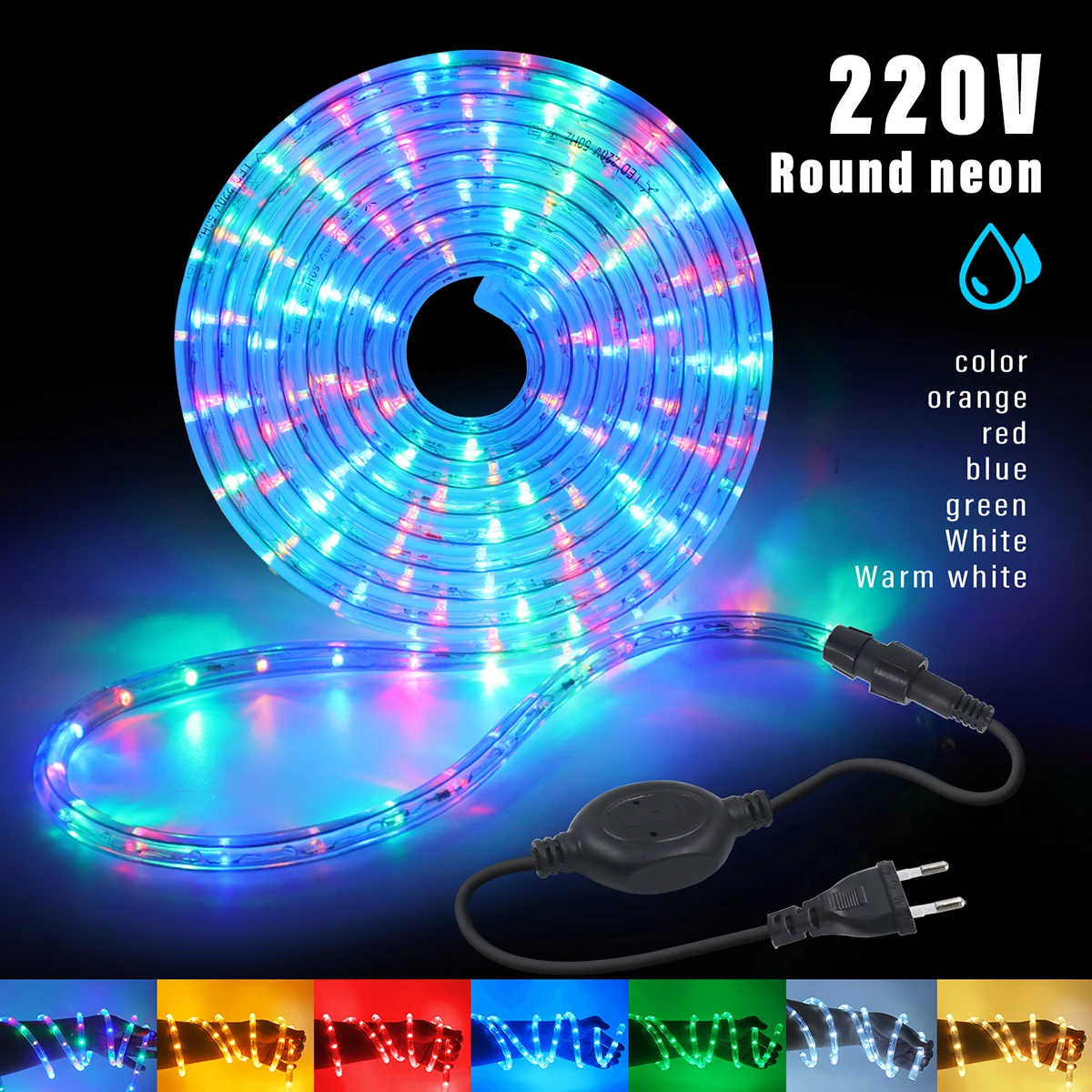 220V LED-Lichterkette, rund, zweite Reihe, bunt/weiß/warmweiß, mit EU-Stecker, 36 LEDs/m, IP67 wasserdicht, flexibler Schlauch, Lichterkette für Party, Geburtstag, Feiertagsbeleuchtung, Dekoration