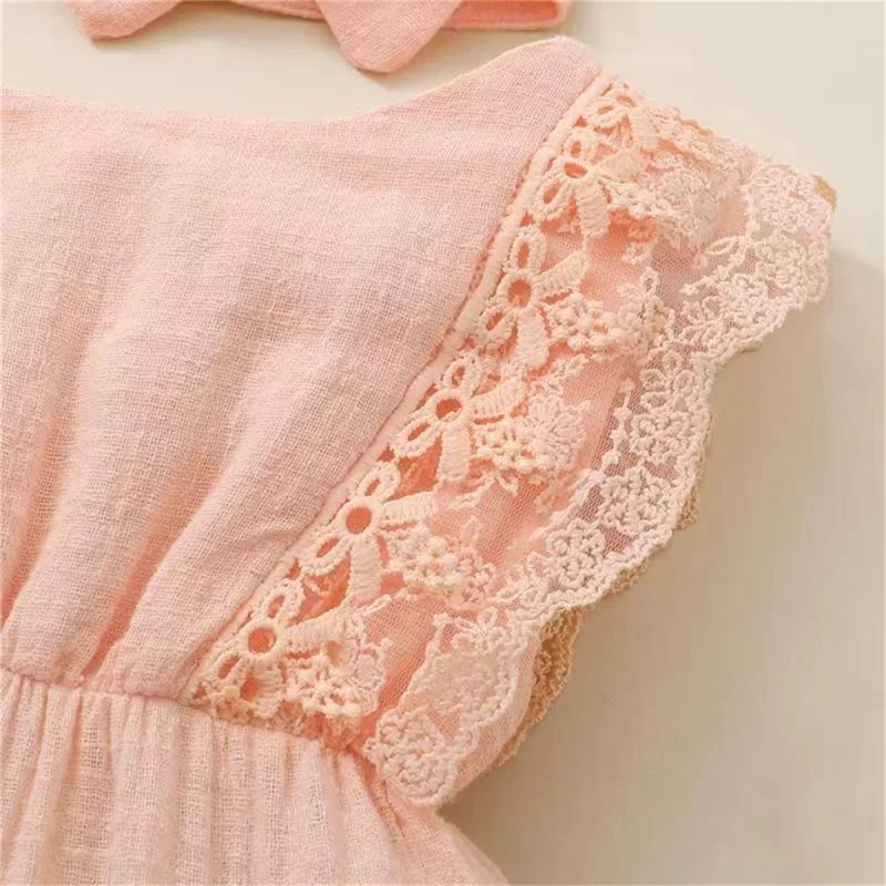 Newborn Baby Girl Romper Linen Cotton Ruffled Sleeveless Jumpsuit Infant Summer Clothes Outfit