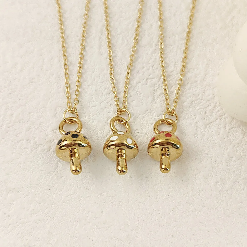

Charming stainless steel mushroom enamel pendant, high quality waterproof metal 18K women's necklace, wedding party jewelry