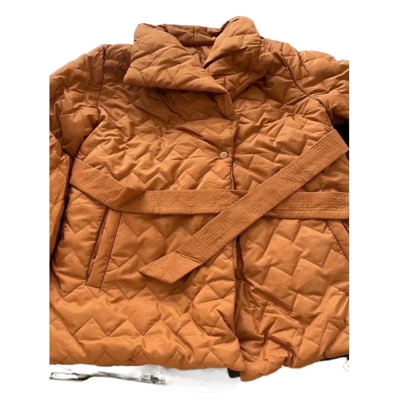 レディース キルティング 薄手 コットンコート シングルブレスト スリム レースアップ ラペル ミドル丈 エレガント コットンジャケット 女性用