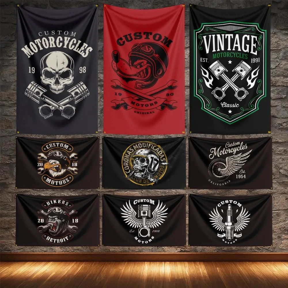 

3x5ft C-Custom Motorcycle Flags Car Flag Polyester Printed Banner For Garage Wall Art Outdoor Decoration Renovation With Brass