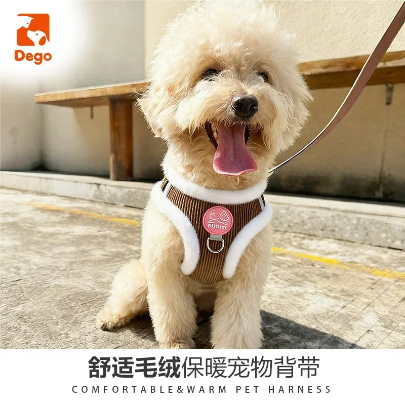 Winter Anti-Pollution And Warm Rabbit Fur Cat And Dog Harness With Traction Rope, Soft Dog Leash, Pet Supplies