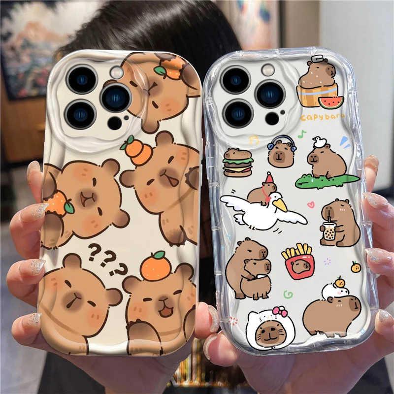 Capibala Cute Cartoon For Apple iPhone 15 14 13 12 11 XS XR X Pro Max Plus Wave Oil Back Phone Case