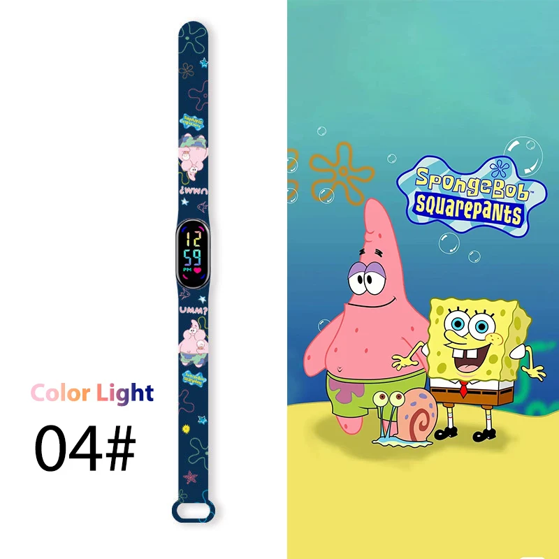 Relojes de Bob Esponja de dibujos animados para niños, reloj LED cuadrado de Anime para niños, pulsera táctil de juguete, reloj inteligente