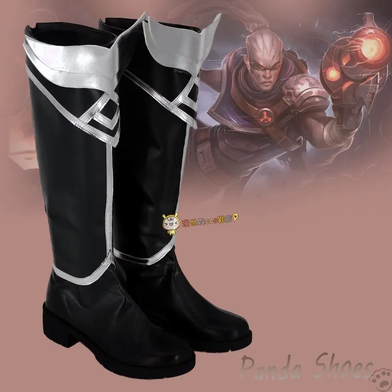 LOL Lucian-zapatos de Cosplay de Comic Anime Game League of Legends, botas largas negras, disfraz de Cosplay, zapatos de utilería para fiesta de Halloween