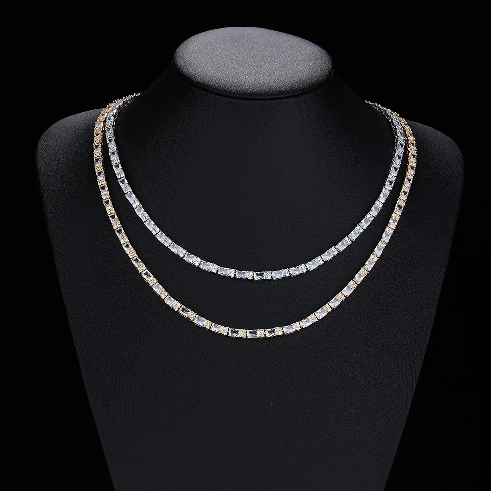 

Европейское и американское ожерелье с цирконом в стиле хип-хоп, теннисная цепочка со смесью багетов и круглых цирконов, новый бестселлер для штабелирования