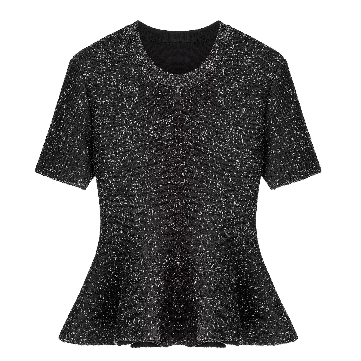 New sequined ruffled short sleeved top #T2646
