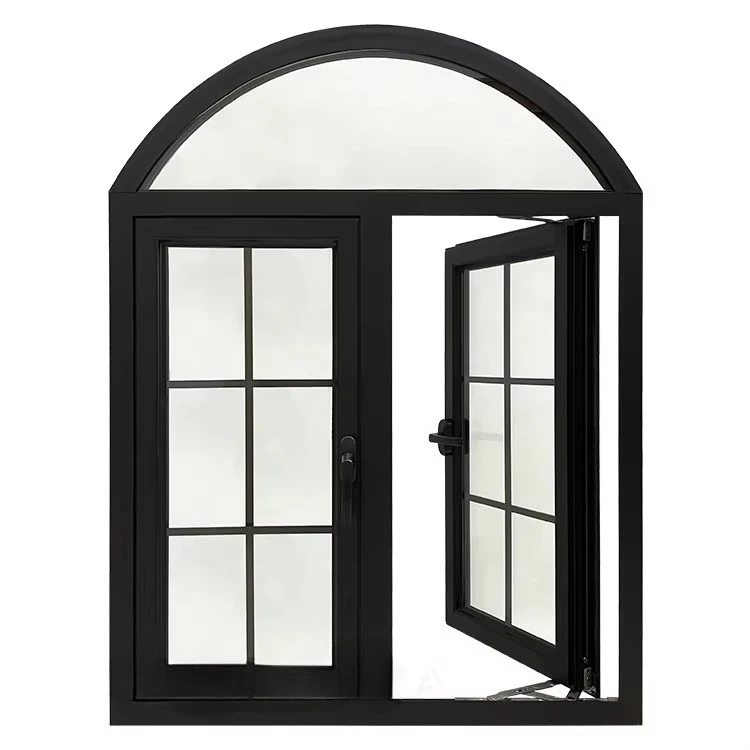 Aluminum Black Color French Top Arch Window Double Glazed Grill Design