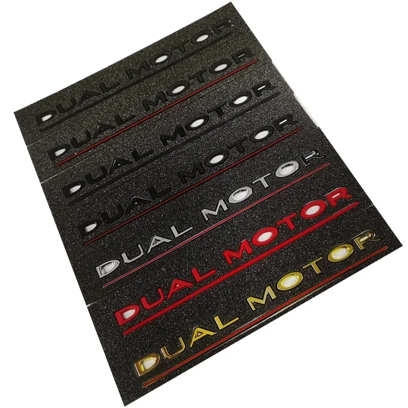 DUAL MOTOR Underlined Letters Emblem for Tesla Model Y 3 X S Car Styling High Performance Trunk Badge Sticker Chrome Black Red