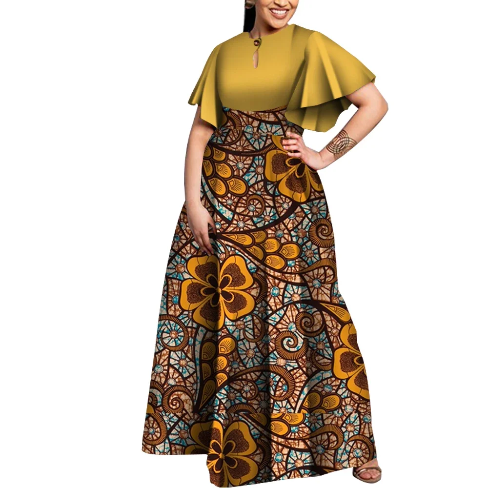 Maxi Afrikanisches Kleid für Frauen Plus Größe Anmutige Flare Hülse Ankara Wachs Druck Party Kleid Afrikanische Print Kleider für Frauen WY5564