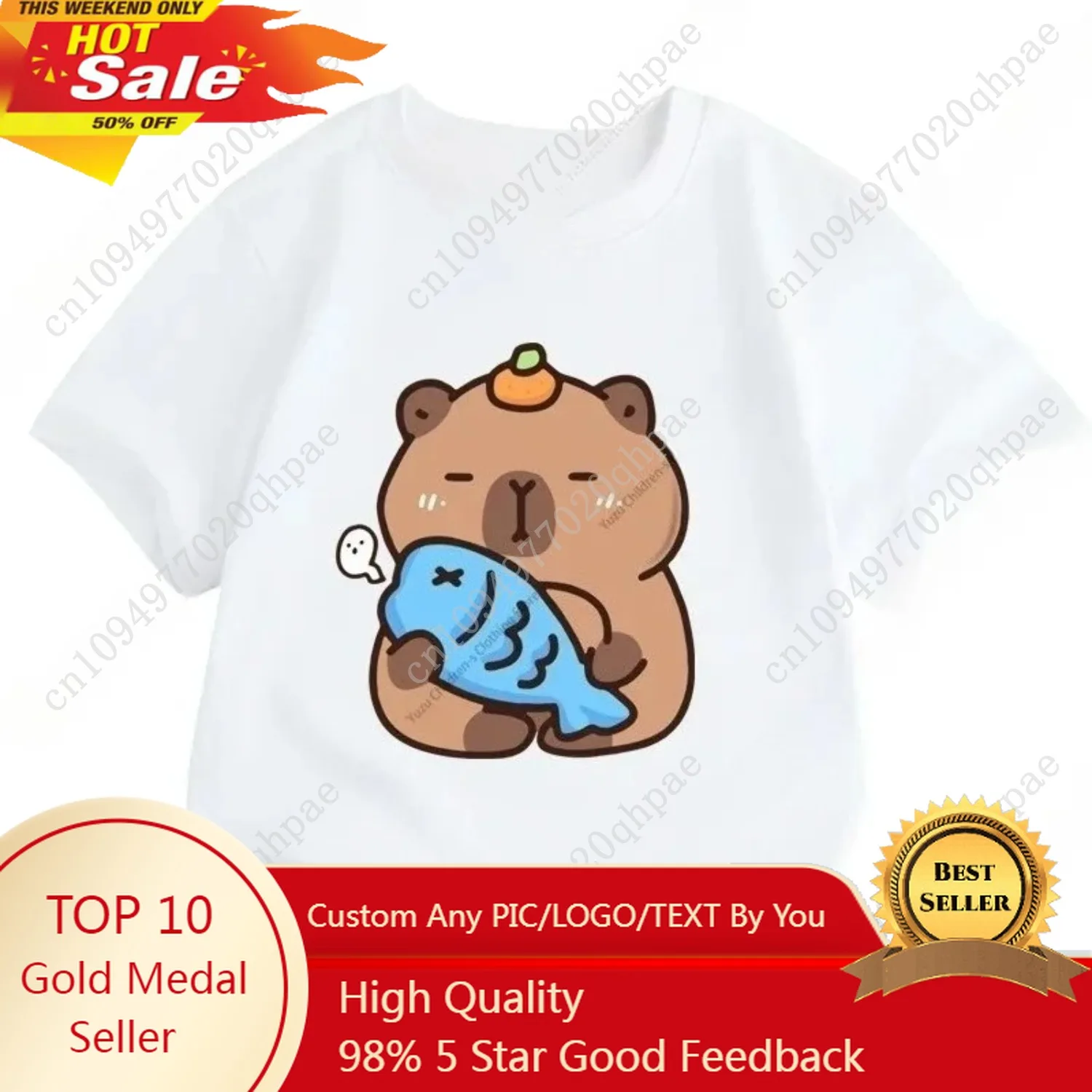 

Summer New Trend Capybara Printing Cute Children's Short-Sleeved T-Shirt Cute Comfortable Versatile Boy and Girl T-Shirt