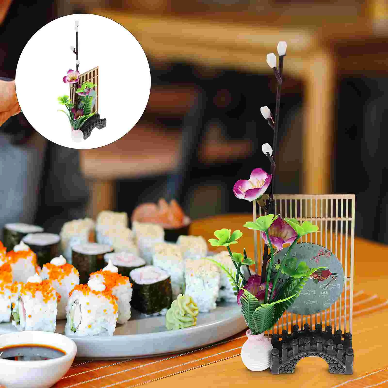 Sushi Plate Decor Pink Plum Blossoms Artificial Flowers Japanese Restaurant Supply Plastic