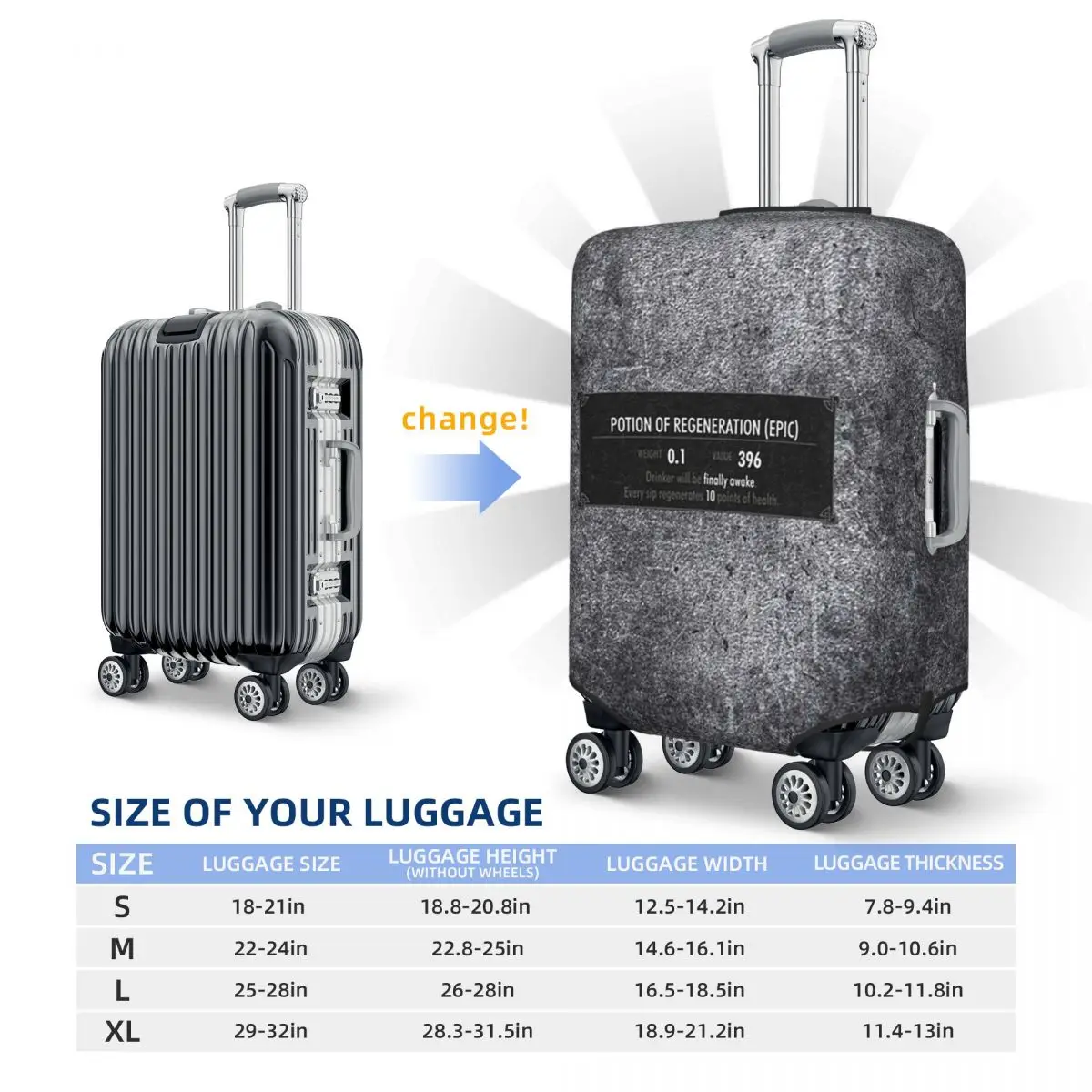 SKYRIM - Elder Scrolls - 드래곤본 여행가방 커버 보호용 탄성 여행용 수하물 보호 커버(18-32인치)