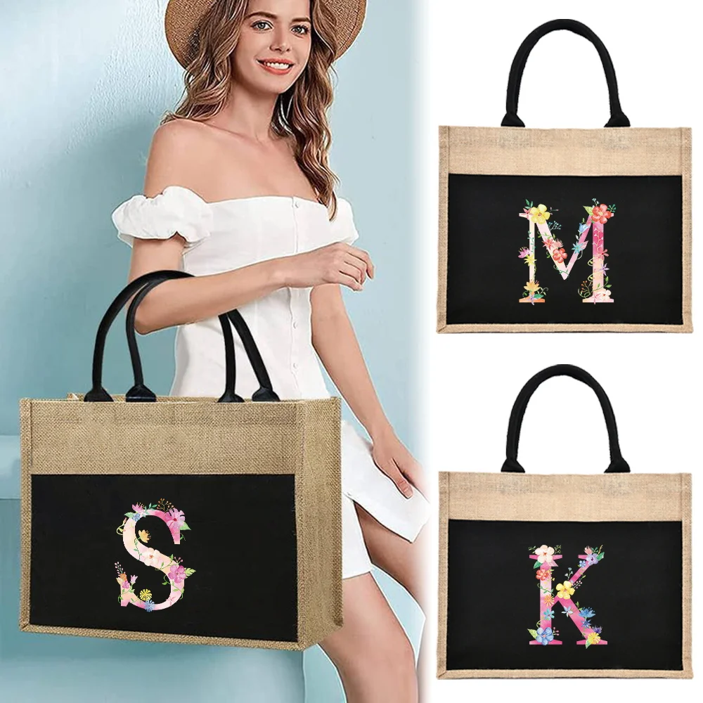 

Cotton Linen Handbag Foldable Shopping Bag Daily Portable Organizer Pouch Pink Series Summer Beach Grocery Tote Bags