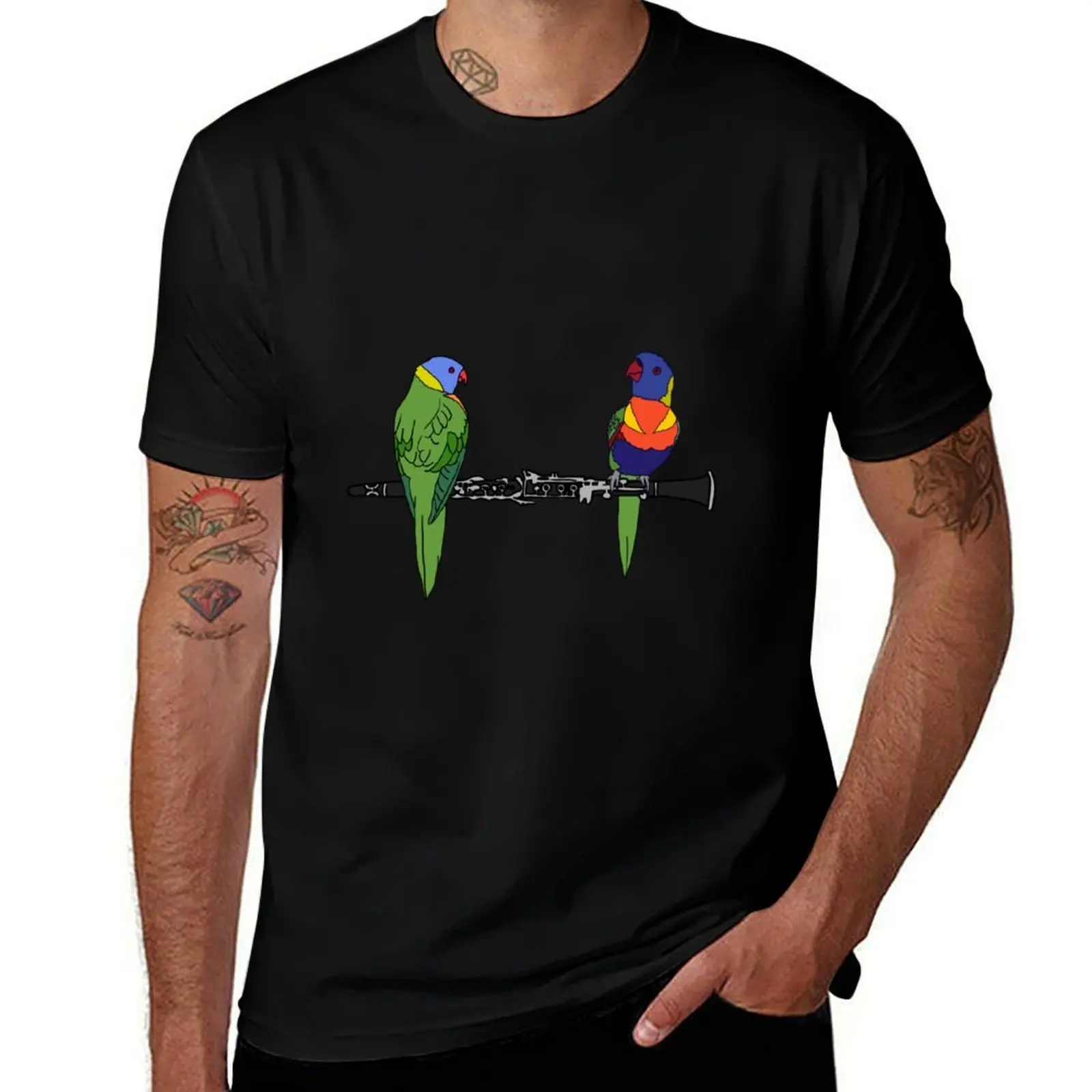 

Футболка Lorikeets Perched on a Clarinet, быстросохнущая эстетичная одежда, одежда в стиле аниме, милые топы, футболки большого размера для мужчин