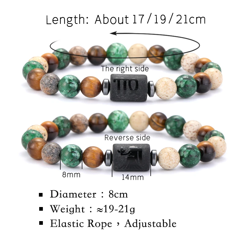 12 Zodiac Signs Natural Stone Bracelets Taurus Cancer Virgo Pisces Bracelets Ladies Men Couples Friendship Jewelry Gift Bracelet