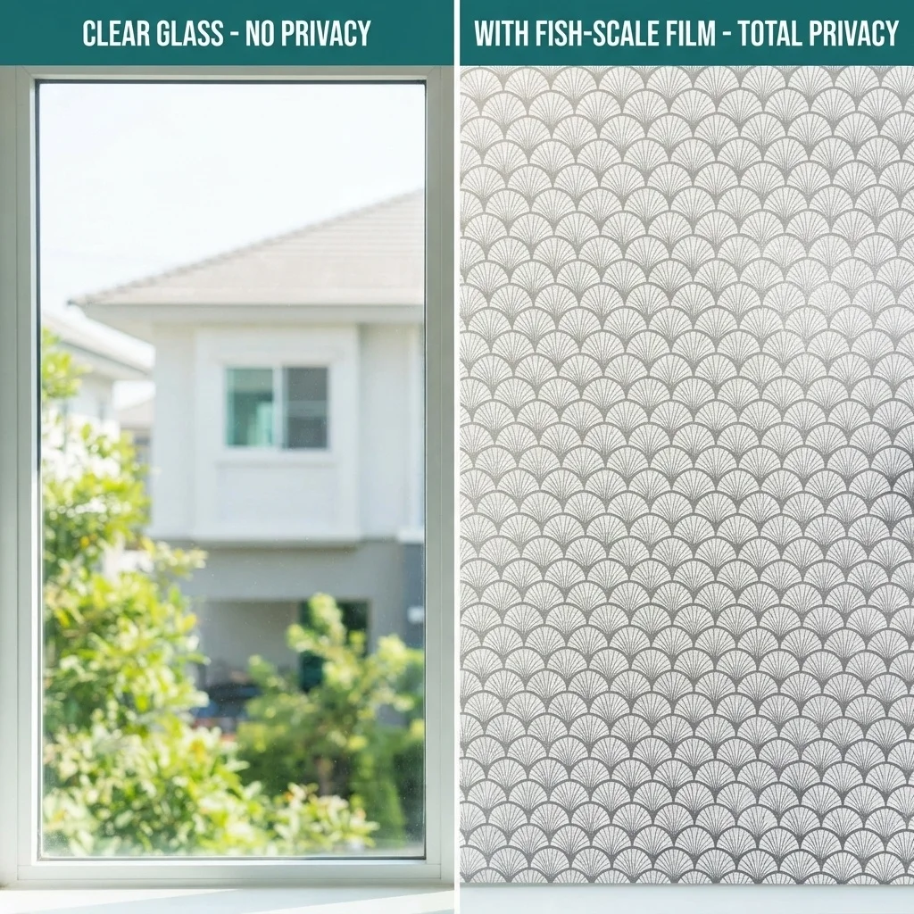 Geometric Fan Pattern Window Film Self-Adhesive Day & Night Privacy Glass Sticker Anti-UV Waterproof Peel & Stick Bath Decal