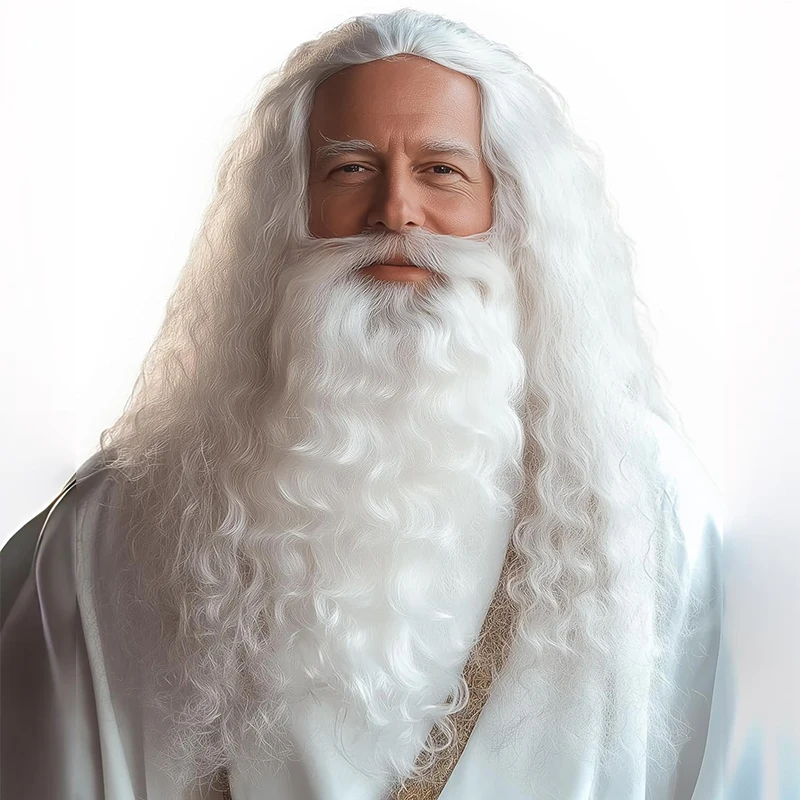 

White Wizard Beard And Wig - Halloween Funny Father Time Costume Accessory for Adults（Wig+beard）