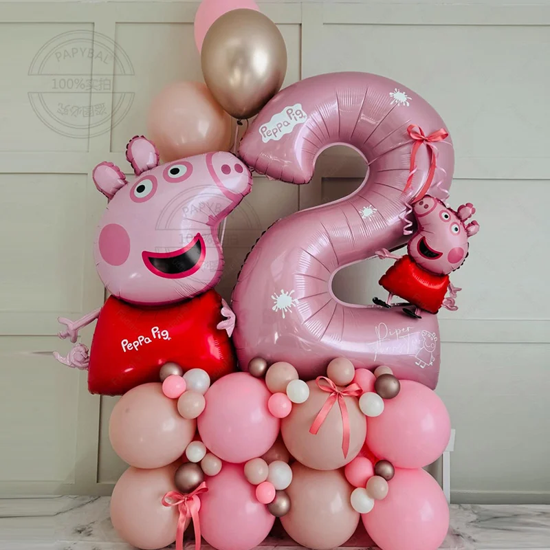 46PCS Cartoon Peppa Pig Balloons Set Pink Number Aluminum Balloon for Girl Kid Birthday Baby Shower Decoration Supplies 2025