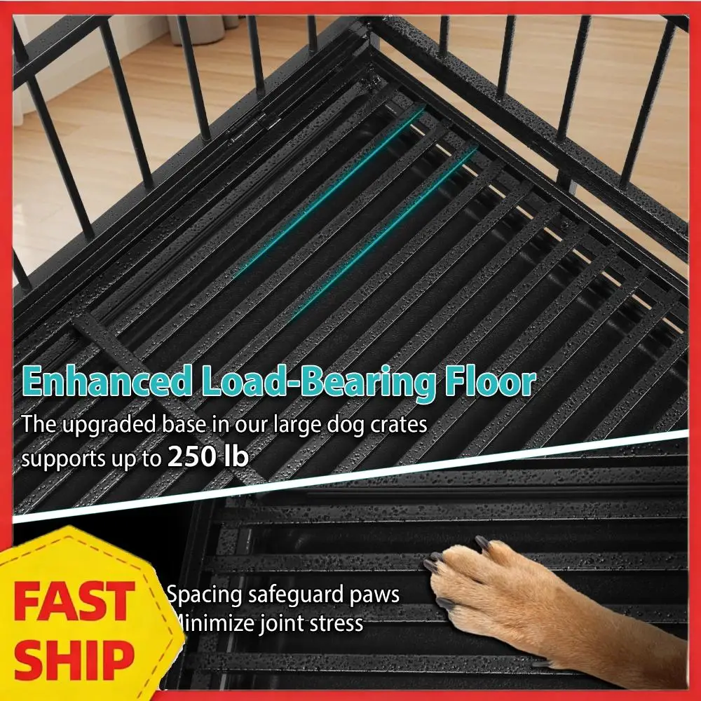 

48inch Dog Crate Cage Kennel with 2 Removable Tray Wire Metal Dog Kennel with Four Wheels Escape Proof for Large & Medium Breeds