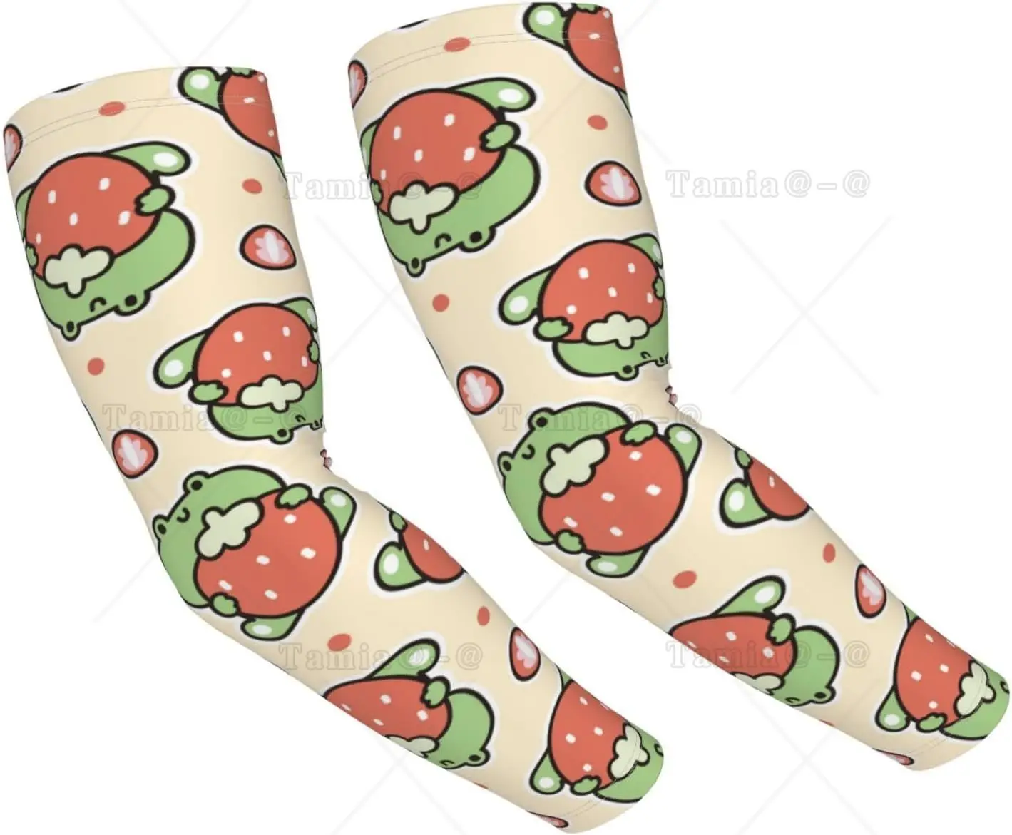 Frog Hold Strawberry Print Arm Sleeves Cooling UV Sun Protection Sports Compression for Men Women Golf Basketball Arm Sleeves