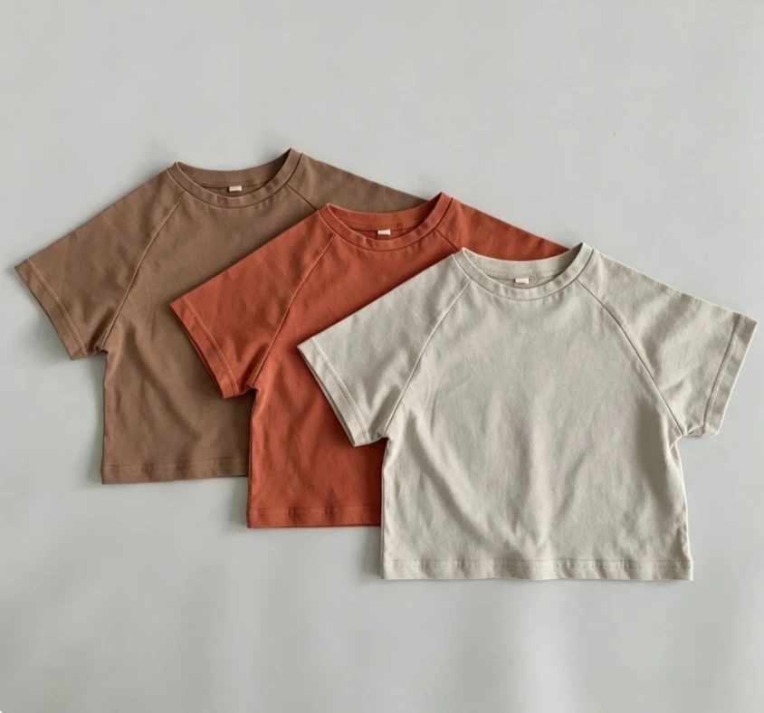 Kids Solid Color Short Sleeve T-Shirt Baby Crew Neck Loose Basic Tee Soft Cotton Casual Tops For Toddler Wear Baby Popular Cloth