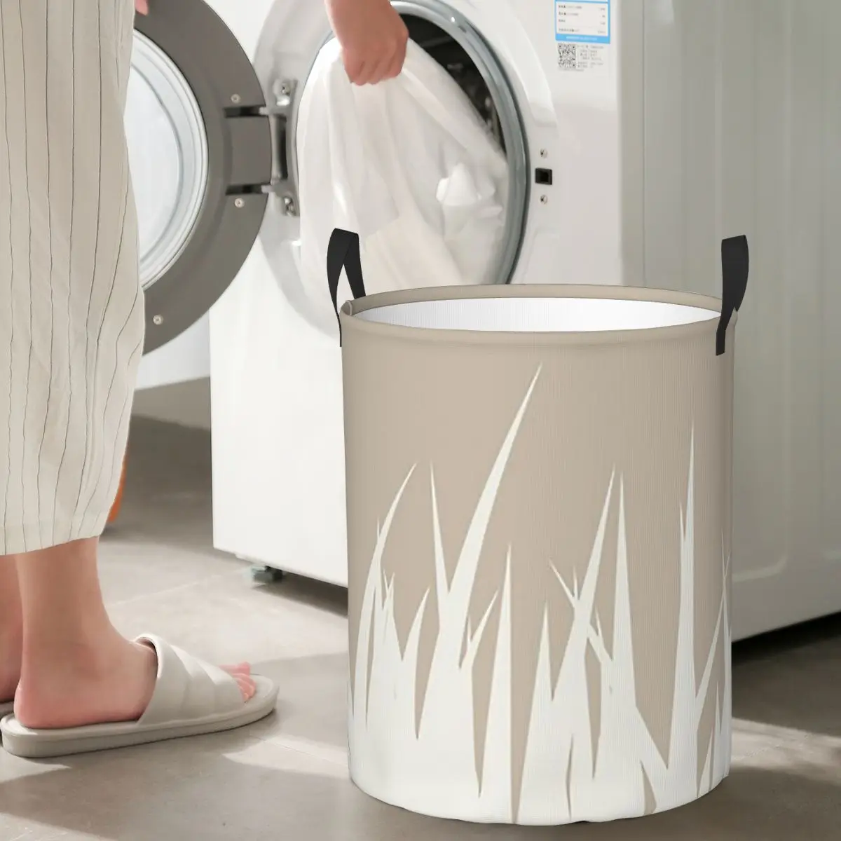 

Grass Minimalist Botanical Boho Beige Foldable Laundry Baskets Dirty Clothes Sundries Storage Basket Large Waterproof Hamper