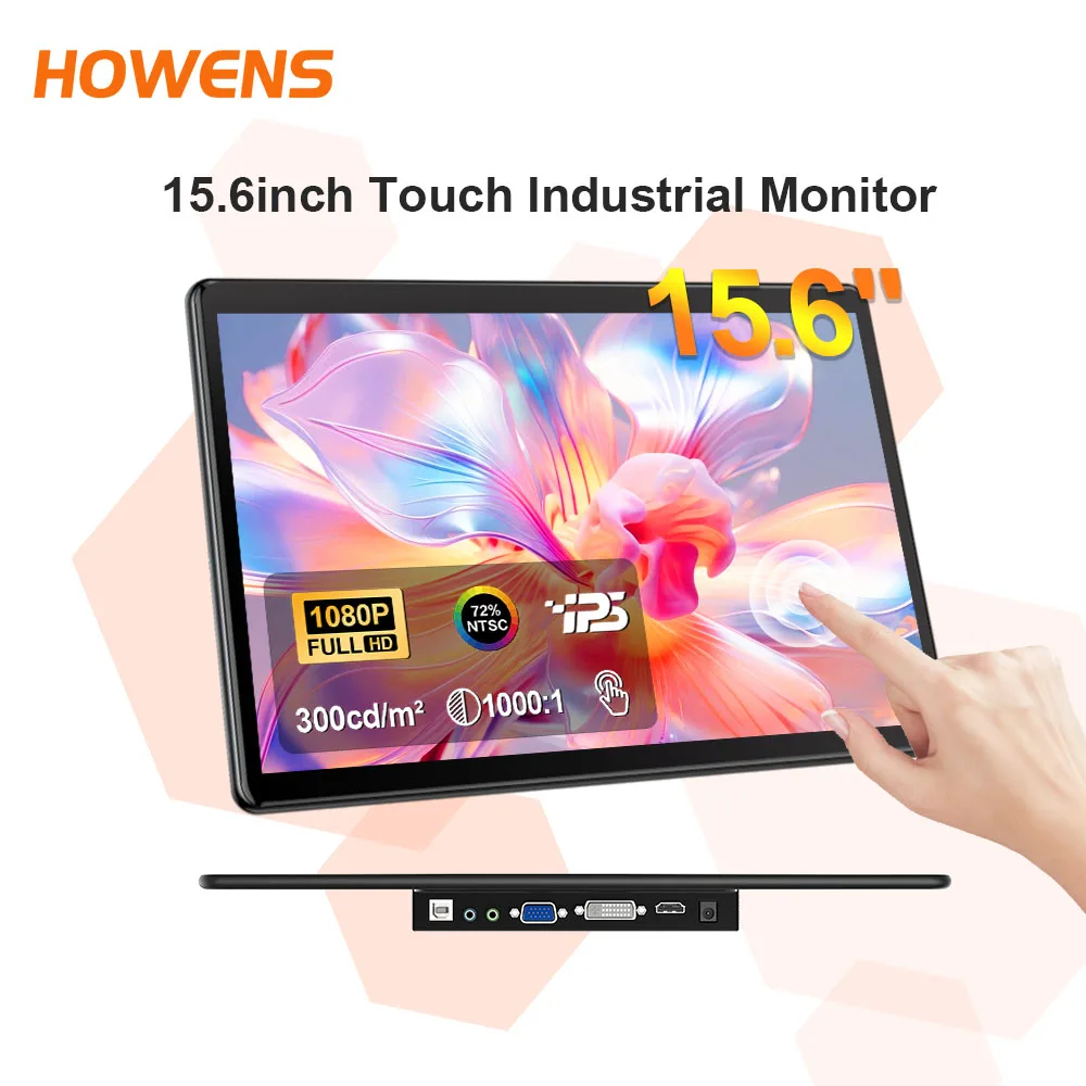 15.6inch Touch screen Monitor 1920x1080 FHD Portable LCD Industrial Display HDMI USB VGA DVI for PC RPi POS CCTV Computer Kiosk