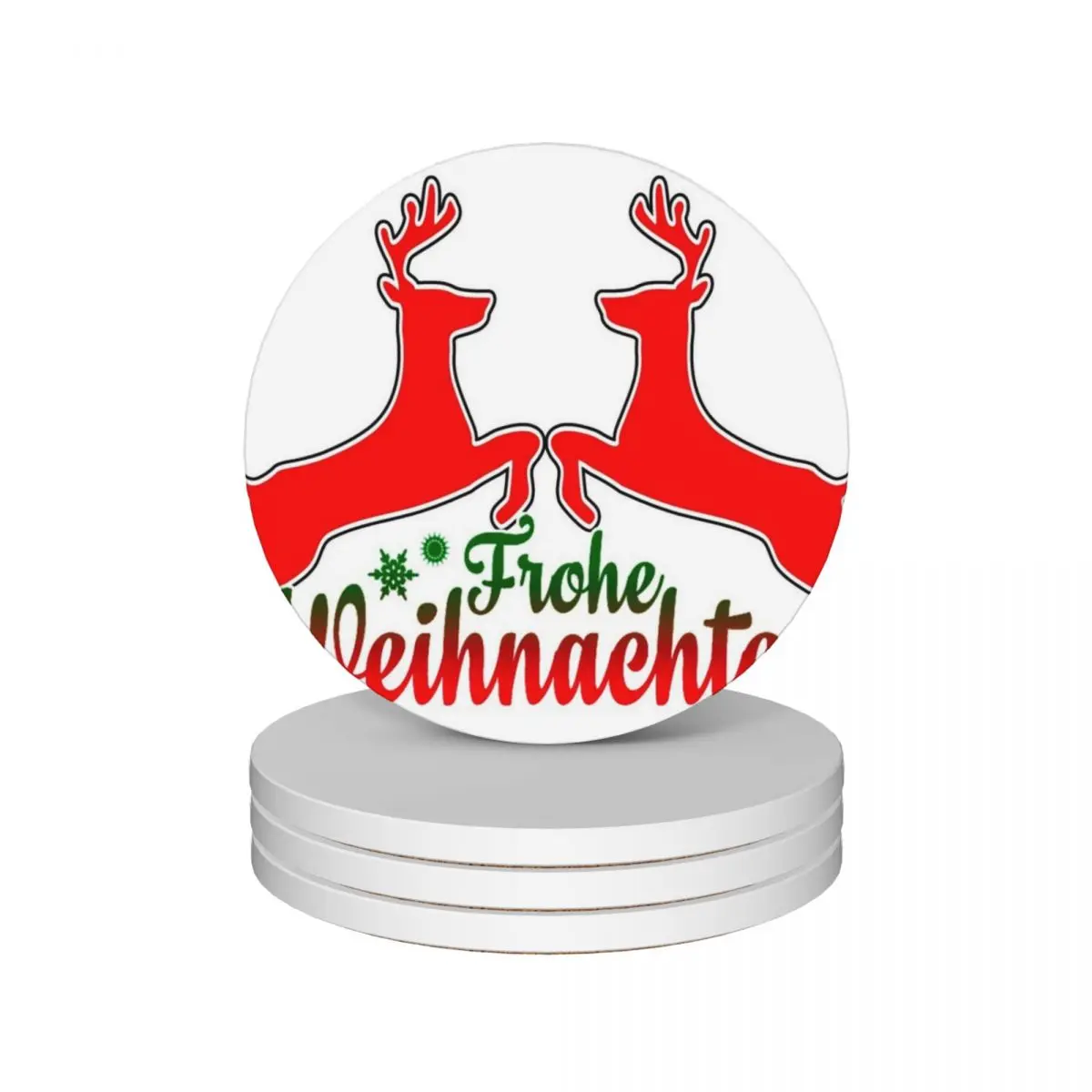 Frohe Weihnachten Beautiful and Cute Deer Ceramic Coasters (Set of 4) for cups set christmas tea cup holder Coasters