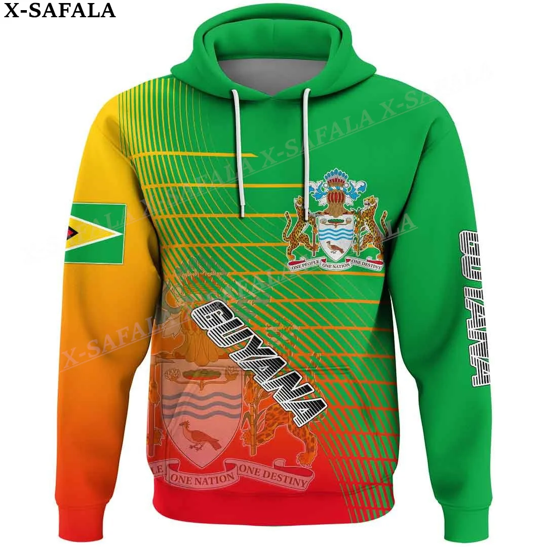 Guyana Coat Of Arms Love Country Print Zipper Hoodie For Men Pullover Sweatshirt Hooded Jersey Tracksuit Outwear Coat Casual-3