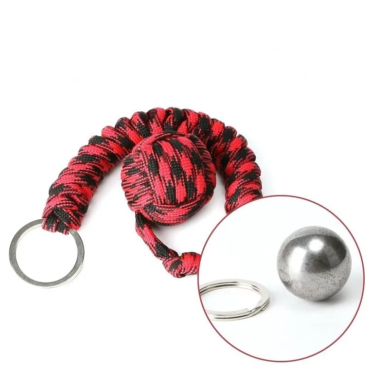 Minimalist Hand Weaving Monkey Fist Self Defense Life Saving Rope 280KG Tension Steel Ball Hiking Emergency Rescue Keychain