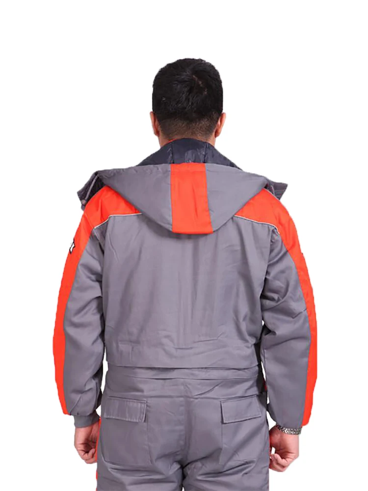 Combinaison coupe-vent unisexe avec veste de sécurité, vêtements de travail, uniforme de travail, coton thermofusible à l'intérieur, gris, orange, chaud, hiver, 7768