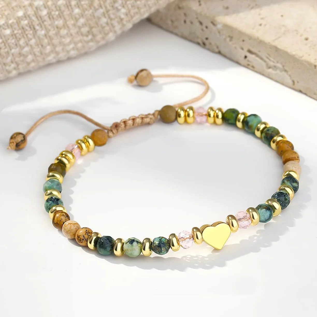 Multicolor Natural Stone Beaded Bracelet, Adjustable