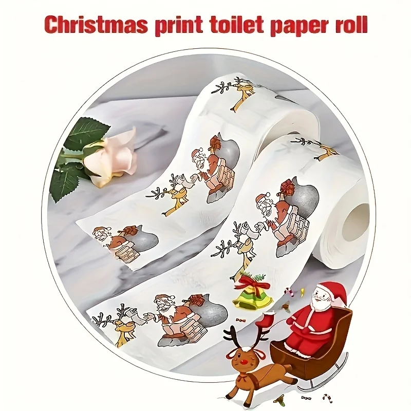 1 Roll Santa Claus Printed Toilet Paper Biodegradable Formaldehyde Free Xmas Bathroom Decor Funny Holiday Gift