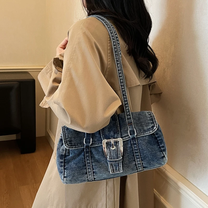 مستوحاة رفرف الدنيم حقيبة نسائية خمر حقيبة كتف المتسوق حقيبة ساعي Y2K حقيبة صديقة للبيئة الكورية حمل حقيبة مشبك جان حقيبة يد يوميا #2