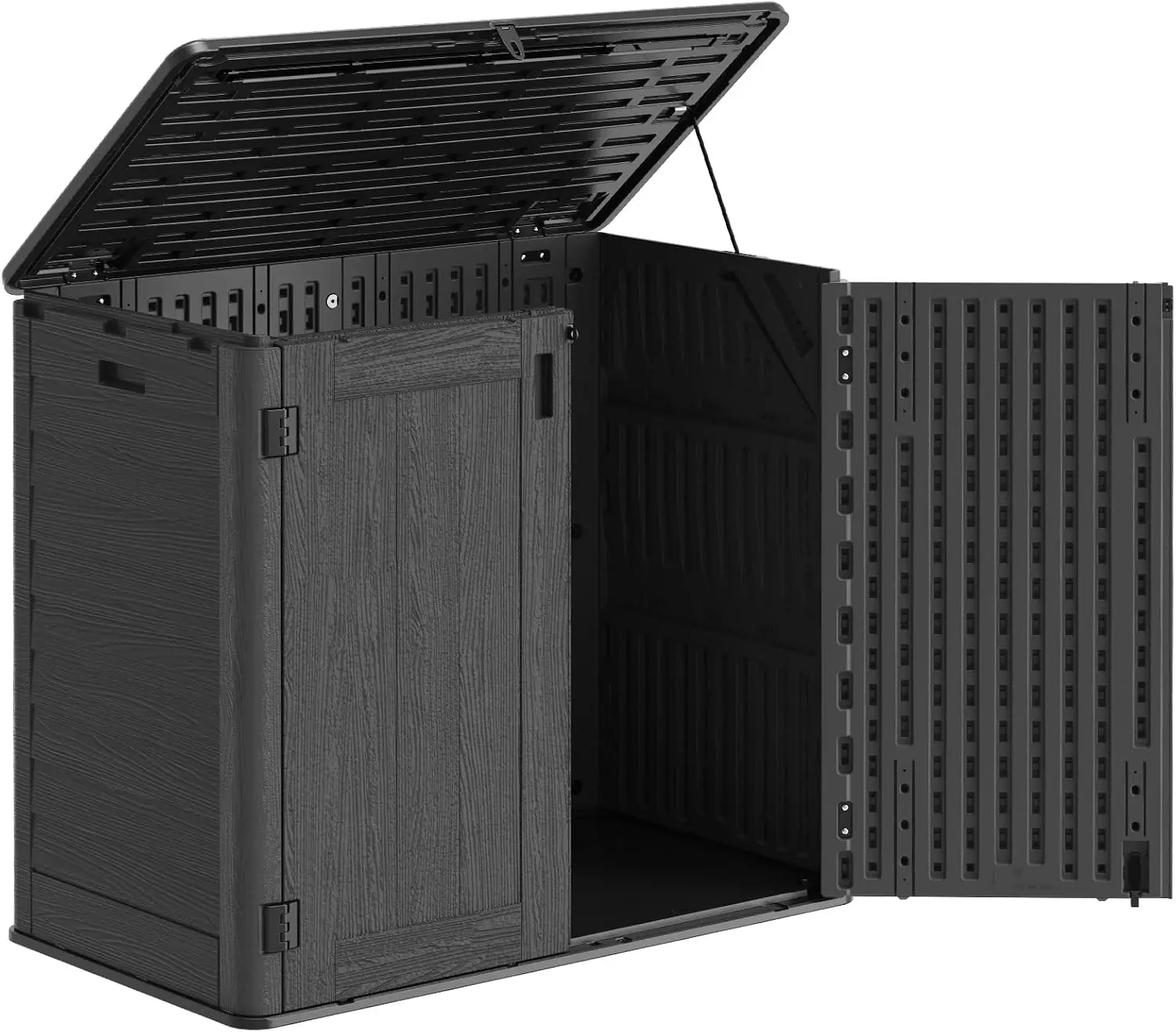 Waterproof Horizontal Resin Outdoor Storage Cabinet, Weather Resistant Patio Garden Trash Can Storage Shed, Heavy Duty Backyard Tool Chest Locker With Lockable Doors, Modern Style, Black