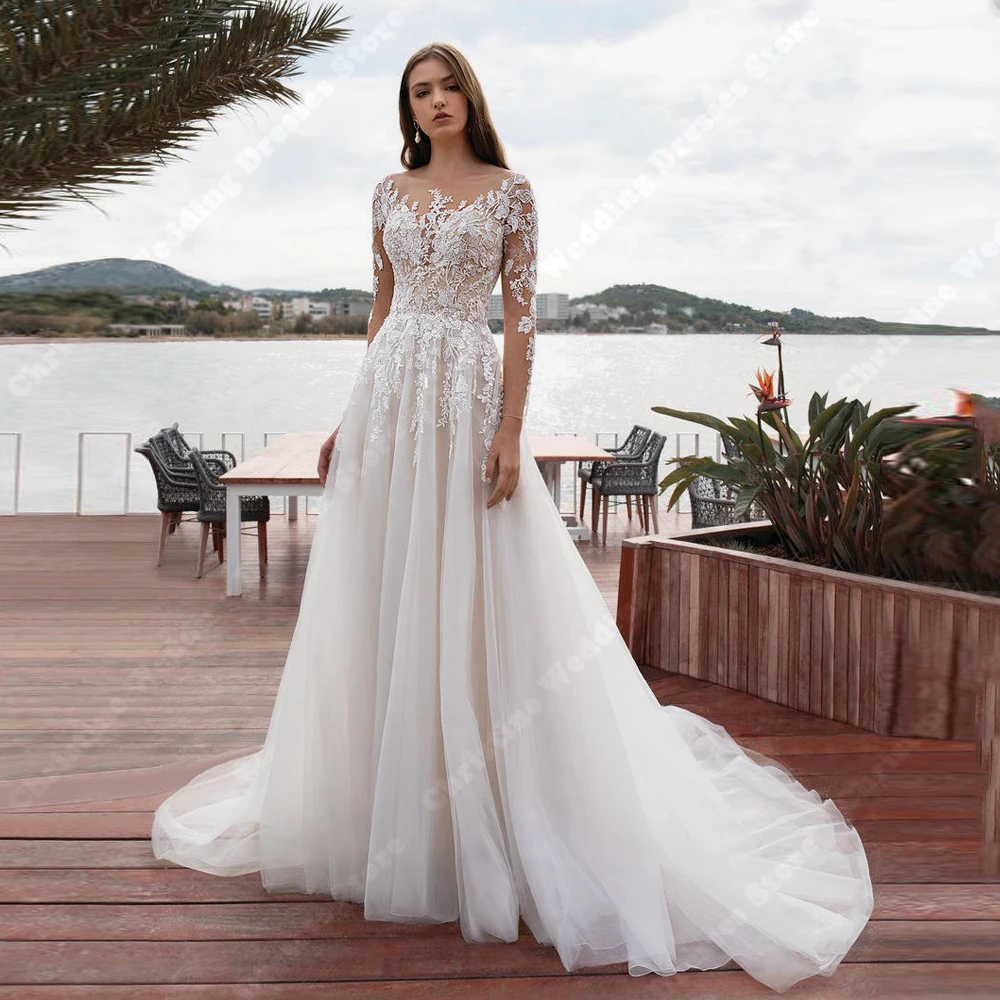 

Sweetheart Collar A-Line Bridal Gowns Sexy Lace Printing Tulle Wedding Dresses Engagement Banquet Vestidos De Novias Customized