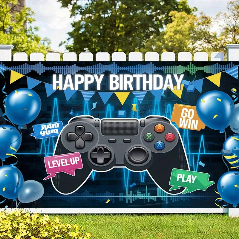 One YSW game controller party banner, suitable for electronic game-themed backgrounds, with upgrade phrases