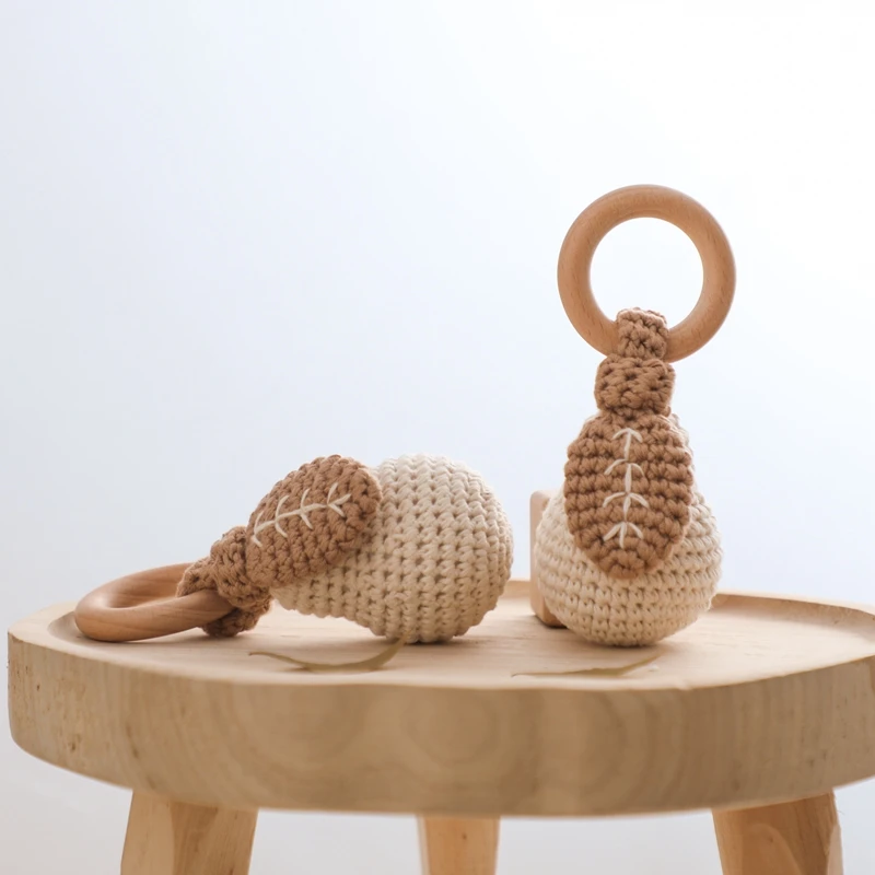 Baby Crochet Rattle Wooden Ring Fruit Pendants Teether Toys Infant Play Gym Toys Fitness Rack Accessories Baby Montessori Toys