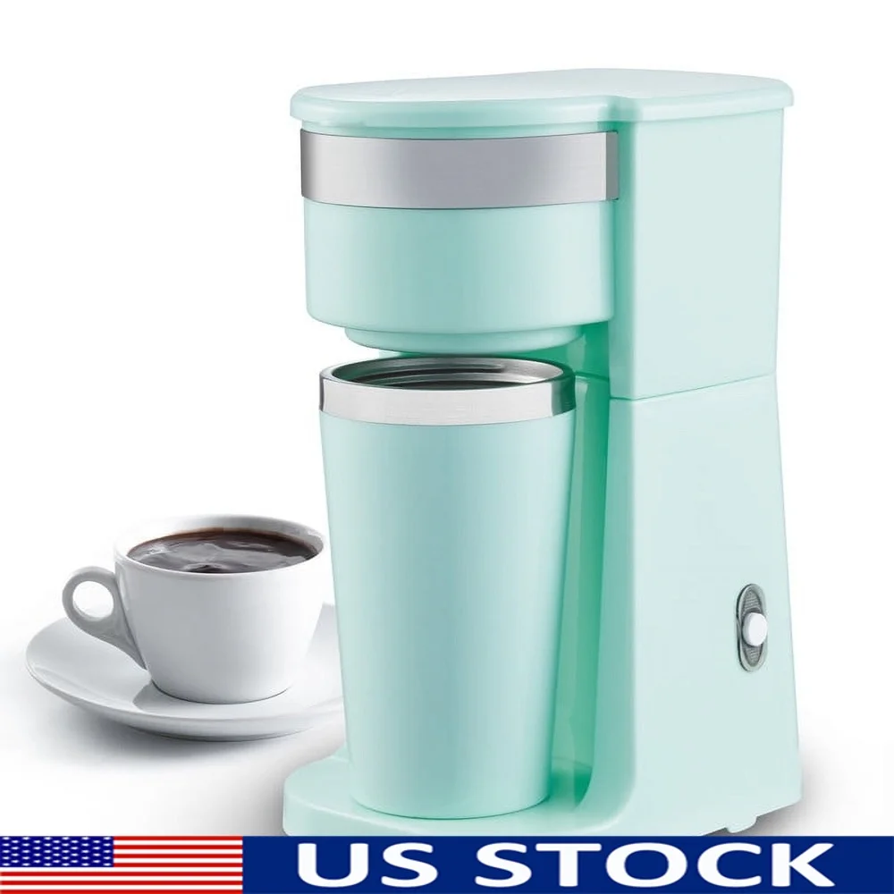 

Personal Coffee Maker with Stainless Steel Travel Mug Compact Design One Touch Operation Auto Shut Off 14oz Capacity Home Office