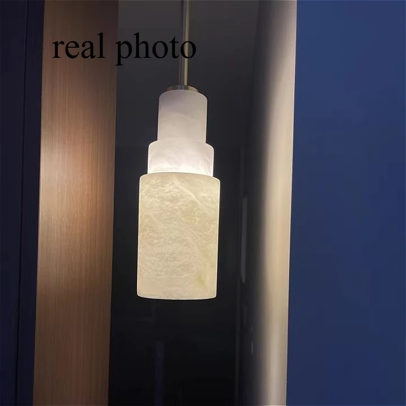 Spanish Natural Marble LED Pendant Light Art Designer Brass Hanging Lamps Dining Table Bar Bedroom Bedside Chandelier Home Decor